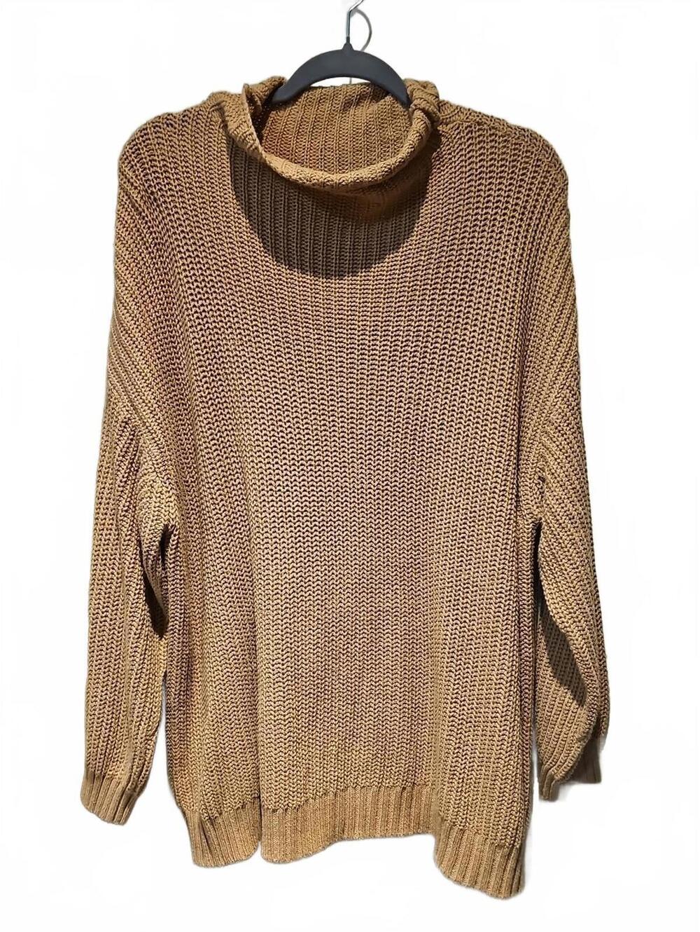 American Eagle Womens Sweater Size M Brown Oversized Fit Ribbed Pullover Cozy